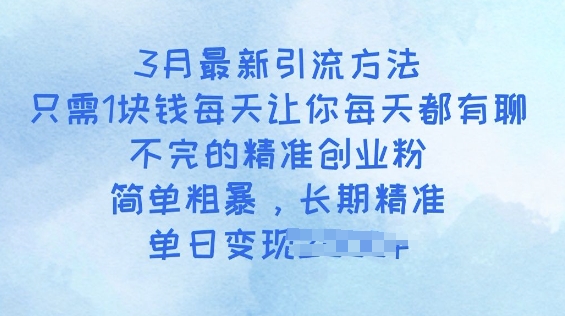 3月最新引流方法，只需1块钱每天让你每天都有聊不完的精准创业粉，简单粗暴，长期精准-大贝源码