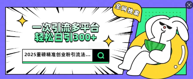 2025重磅全网独家引流法，一次多平台，轻松日引300+精准创业粉-大贝源码
