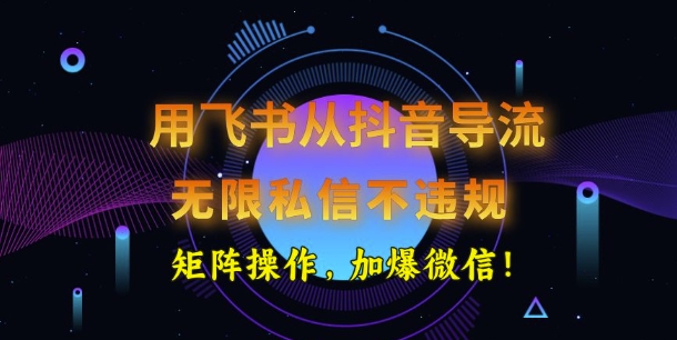 用飞书从抖音导流，无限私信不违规，抖音截流创业粉-大贝源码