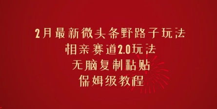 2月最新微头条野路子玩法，相亲赛道2.0玩法，无脑复制粘贴，保姆级教程-大贝源码