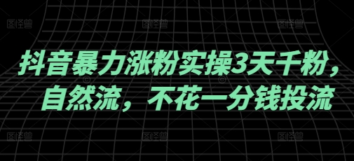 抖音暴力涨粉实操3天千粉，自然流，不花一分钱投流，实操经验分享-大贝源码