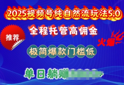 2025视频号纯自然流玩法5.0，全程托管高佣金，极简爆款门槛低，单日收益多张【揭秘】-大贝源码