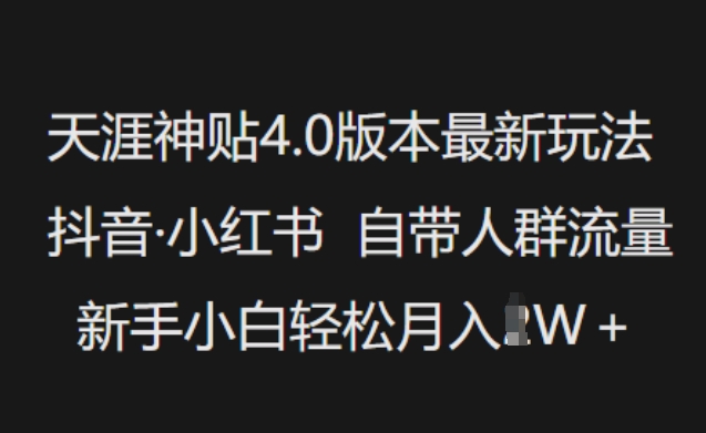 天涯神贴4.0版本最新玩法，抖音·小红书自带人群流量，新手小白轻松月入过W-大贝源码