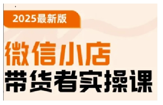 2025最新版微信小店带货者实操课，基础操作到高级运营技巧，快速上手-大贝源码